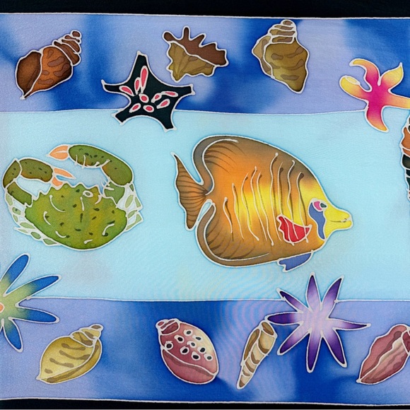 Redfish Designs Hand-Painted Aquatic Animal Silk Scarf - Picture 7 of 8